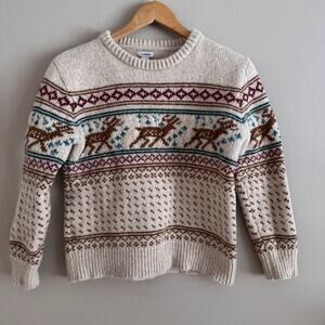 L.L. Bean Deer Fair Isle Classic Ragg Lambs Wool Crewneck Sweater Small Petite